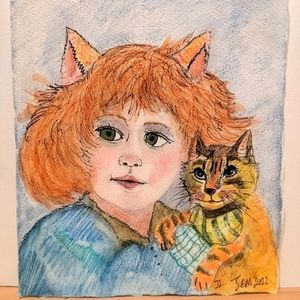 Original illustration/watercolor Cat Girl